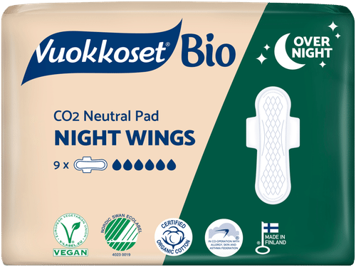 Vuokkoset Bio Night Wings 夜用护垫 9 kpl