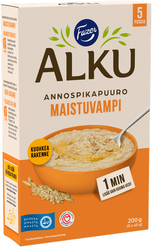 Fazer Alku Maistuvampi annospikapuuro 200 g (5 x 40 g)｜Fazer Alku Maistuvampi 即食燕麦粥 200克 (5 x 40克)