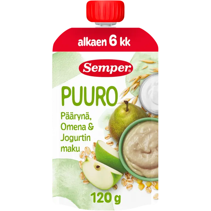 Semper Puuro Omena, päärynä & jogurtti 6kk käyttövalmis lastenpuuro 120g｜Semper 粥 苹果梨酸奶 6个月即食儿童粥 120g