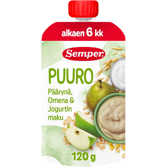 Semper Puuro Omena, päärynä & jogurtti 6kk käyttövalmis lastenpuuro 120g｜Semper 粥 苹果梨酸奶 6个月即食儿童粥 120g