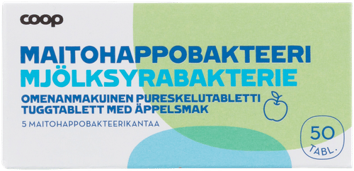Coop 乳酸菌制剂苹果味 50 purutablettia｜Coop maitohappobakteerivalmiste omenanmakuinen 50 purutablettia