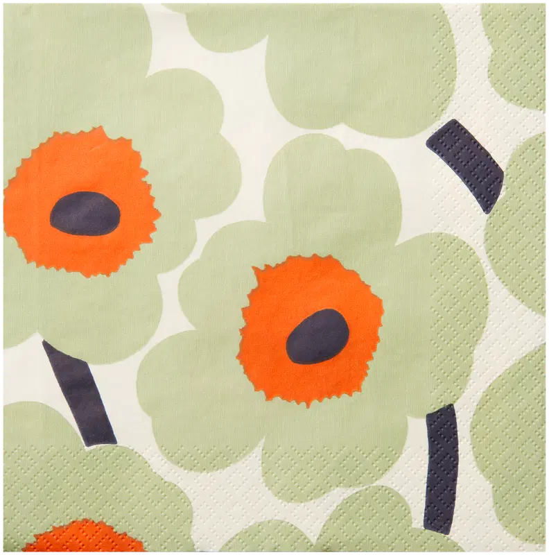 Marimekko 罂粟花鼠尾草绿餐巾 20条/24厘米｜Marimekko Unikko salvia lautasliina 20kpl/24cm