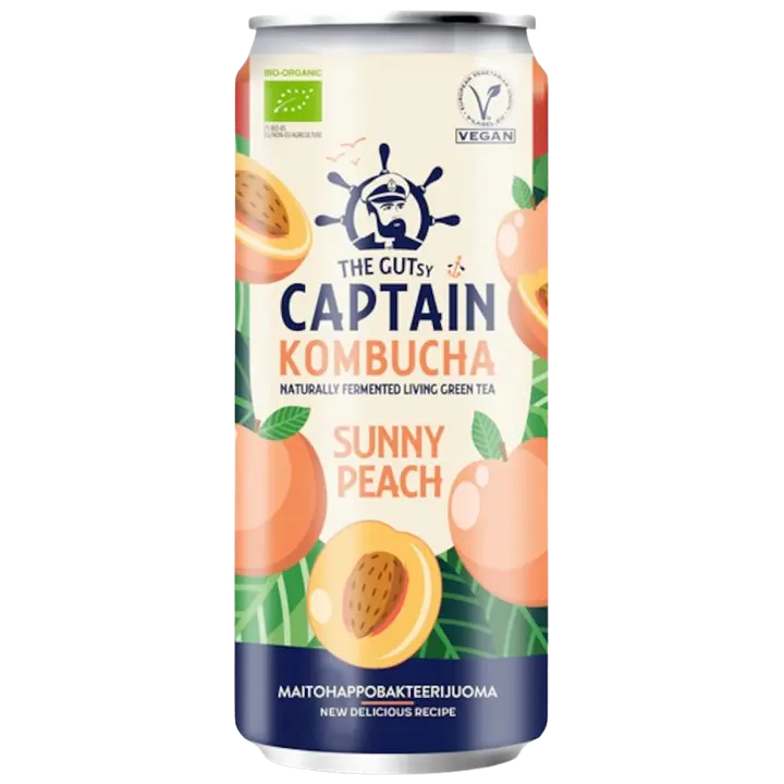 The Gutsy Captain Kombucha Sunny Peach kombucha juoma 250ml LUOMU｜The Gutsy Captain Kombucha Sunny Peach 康普茶饮料 250ml 有机