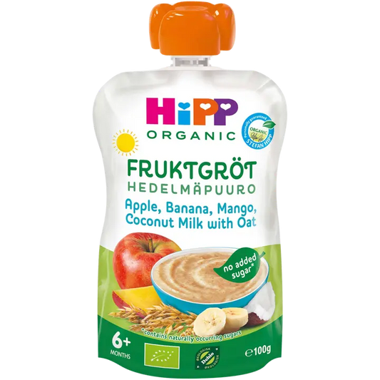 HiPP 100g Luomu Hedelmäpuuro Kookos, omena, banaani, mango 6kk｜HiPP 100克有机水果粥椰子、苹果、香蕉、芒果 6个月