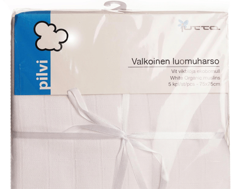 Pilvi 有机纯棉纱布 白色 5 kpl｜Pilvi luomupuuvilla harso valkea 5 kpl