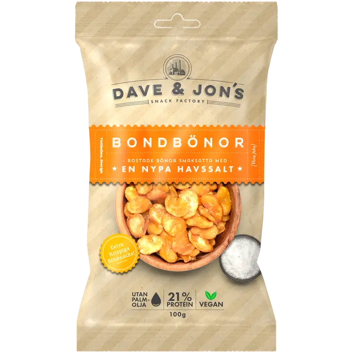 Dave&Jons paahdettuja härkäpapuja merisuolan kanssa 100 g-Dave&Jons 海盐烤蚕豆 100 g