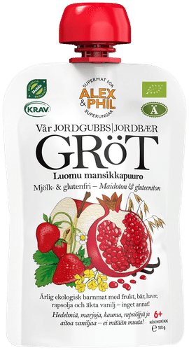 ALEX & PHIL LUOMU 草莓粥 100g 6个月起，无乳无麸，素食｜ALEX & PHIL luomu mansikkapuuro 100g alkaen 6kk, maidoton ja gluteeniton, vegaaninen