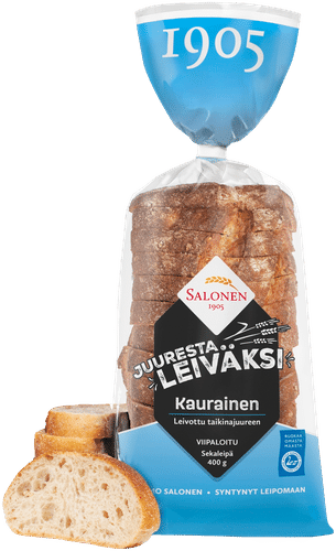 Leipomo Salonen Juuresta leiväksi Kaurainen viipaloitu 400 g sekaleipä, viipaloitu｜Leipomo Salonen 根为面包 燕麦切片面包 400g 混合面包
