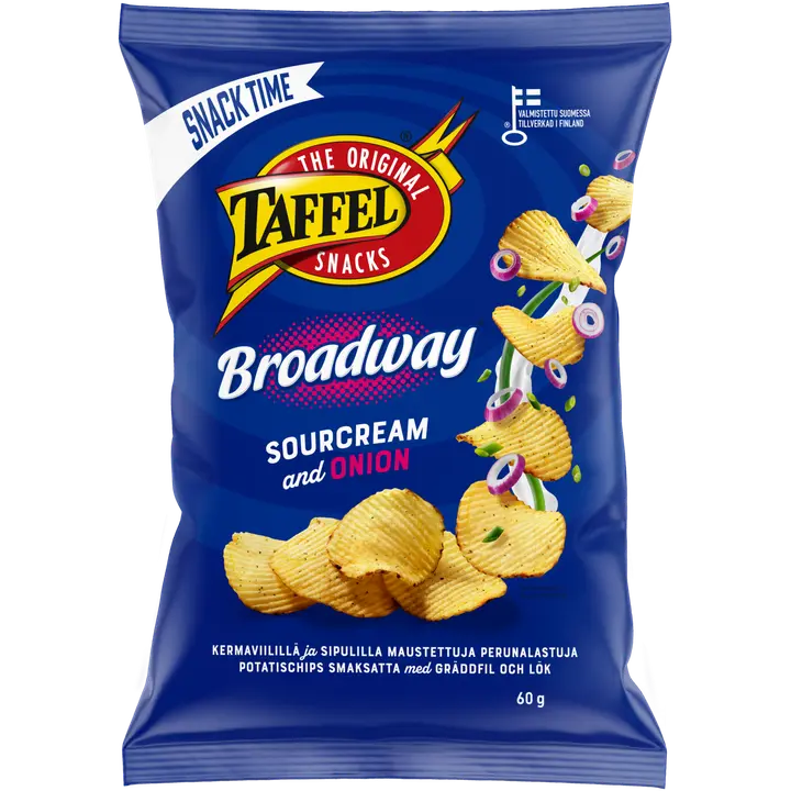 Taffel Broadway sourcream & onion maustettu sipsi 60g-Taffel 百老汇酸奶油洋葱调味片 60g