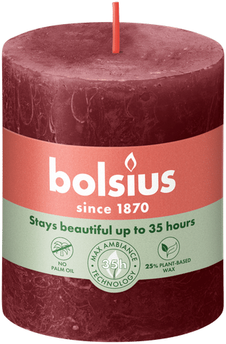 Bolsius – rustiikkinen pöytäkynttilä – viininpunainen – 8 cm