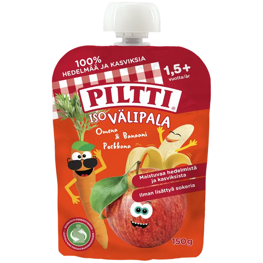 Piltti 150g Iso välipala Omena-banaani-porkkana 1,5+v annospussi｜Piltti 150克大零食苹果-香蕉-胡萝卜1.5年以上份量袋