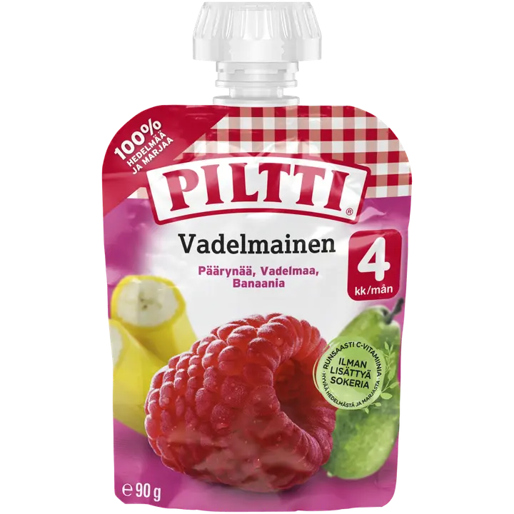 Piltti 90g Vadelmainen hedelmäsose 4kk annospussi｜Piltti 90g 覆盆子果泥 4 个月份装