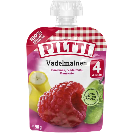 Piltti 90g Vadelmainen hedelmäsose 4kk annospussi｜Piltti 90g 覆盆子果泥 4 个月份装