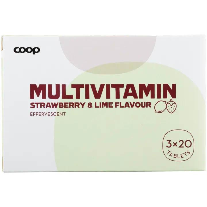 Coop Monivitamiini Mansikka-lime poretabletti 3x20 kpl-Coop 多种维生素草莓酸橙泡腾片 3x20 kpl