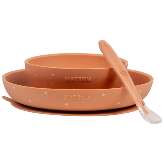Nattou lasten astiasto 3osaa, terracotta｜Nattou 三件套儿童餐具, 赤陶