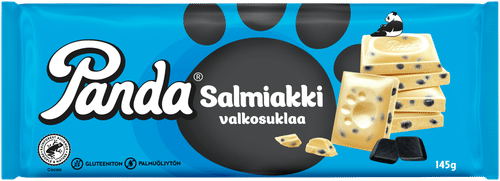 Panda 甘草糖白巧克力板 145g｜Panda salmiakki valkosuklaalevy 145g