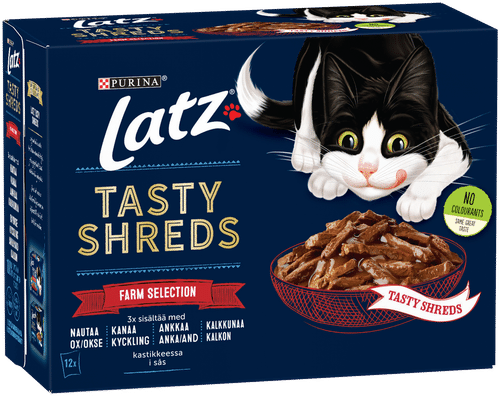LATZ 12x80g Tasty Shreds Farm Selection kissanruoka