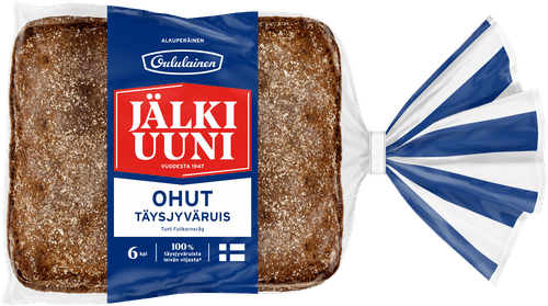Oululainen Jälkiuuni Ohut Täysjyväruis 6kpl 240g, täysjyväruisleipä｜Oululainen 后烘薄全麦黑麦 6个240g，全麦黑麦面包