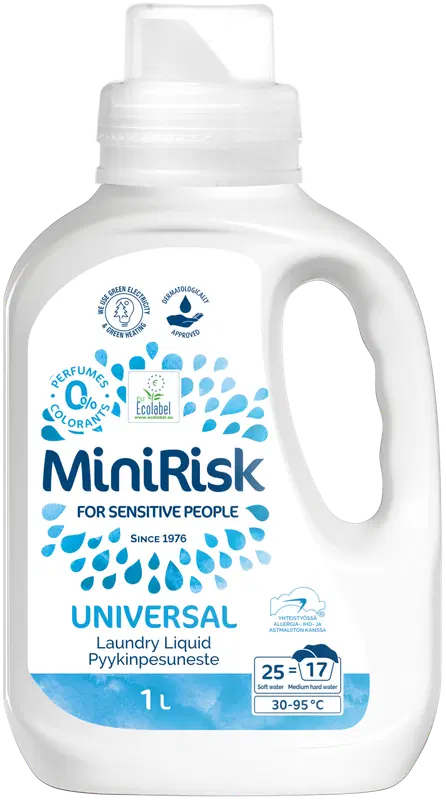 Mini Risk Universal无香洗衣液 1L｜Mini Risk Universal hajusteeton pyykinpesuneste, 1L