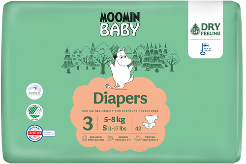 Moomin Baby 粘贴式纸尿裤 3号 42片 5-8kg｜Moomin Baby Diapers teippivaippa koko 3, 42 kpl, 5-8 kg