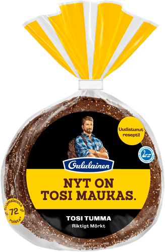 Oululainen Reissumies Tosi Tumma 4kpl 280g, täysjyväruisleipä｜Oululainen Reissumies 极黑麦面包4片280克，全麦黑麦面包
