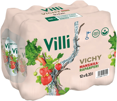 Villi 12 x Villi Vichy 草莓大黄 0,33 l｜12 x Villi Vichy mansikka ja raparperi 0,33 l
