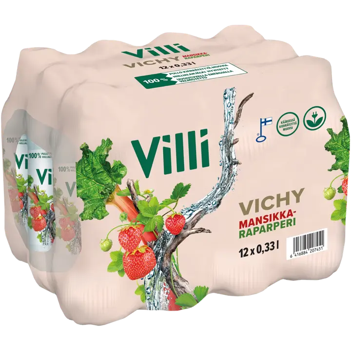 12 x Villi Vichy mansikka ja raparperi 0,33 l｜Villi 12 x 野生维希草莓和大黄 0,33 l
