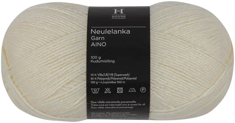 House Aino 羊毛混纺线 100克 自然白 2378｜House lanka Aino villasekoite 100 g luonnonvalkoinen 2378
