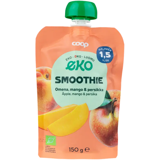 Coop Eko smoothie omena, mango & persikka luomu 150 g 1,5 v｜Coop 生态冰沙苹果、芒果和桃子有机 150 克 1.5 年