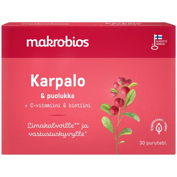 Makrobios Karpalo-puolukka-vitamiinipurutabletti 30 tabl 16g-Makrobios 蔓越莓越橘维生素咀嚼片 30 片 16g