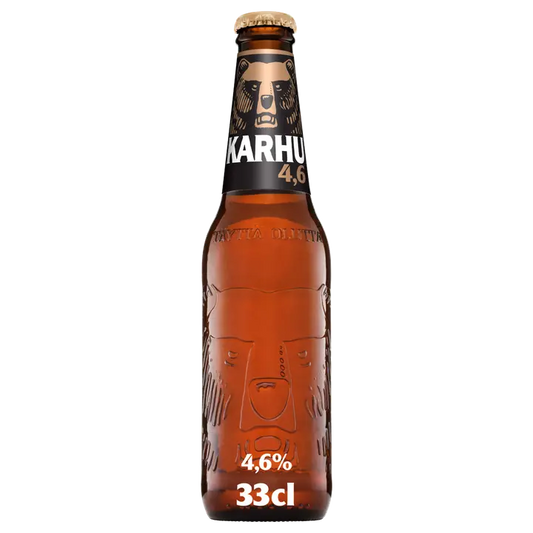 Karhu Lager olut 4,6 til-% lasipullo 0,33 L｜Karhu 贮藏饮料 4.6 vol% 玻璃瓶 0,33 L