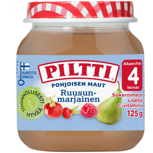 Piltti 125g Pohjoisen maut Ruusunmarjainen marja- ja hedelmäsose 4kk｜Piltti 125 克北方风味玫瑰果浆果果泥 4 个月
