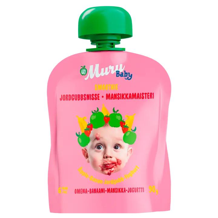 Muru Baby  Mansikkamaisteri Jogurttismoothie 6 kk  omena-banaani-mansikka-jogurtti 90 g｜Muru Baby 草莓大师酸奶冰沙 6 个月苹果香蕉草莓酸奶 90 g