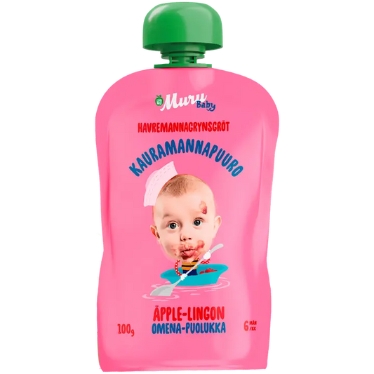 Muru Baby Luomukauramannapuuro, omena ja puolukka, alkaen 6 kk, 100 g｜Muru Baby 有机燕麦片、苹果和越橘，6 个月以上， 100 g