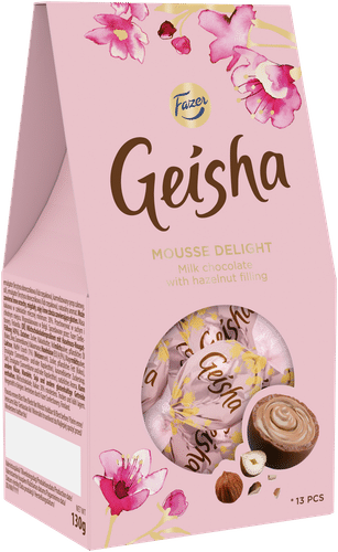 Geisha 菲泽艺伎慕斯喜悦巧克力榛子精致夹心糖 130g｜Fazer Geisha Mousse Delight suklaa hasselpähkinä hienokonvehti 130g
