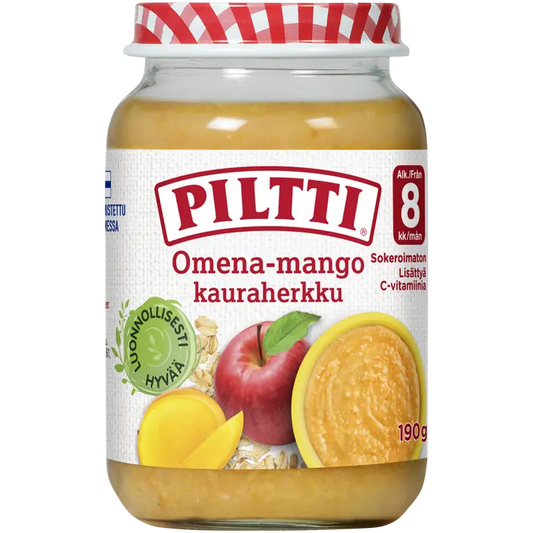 PILTTI 190g Omena-mango-kauraherkku jälkiruoka 8kk｜Piltti 190 克苹果芒果燕麦甜点 8 个月