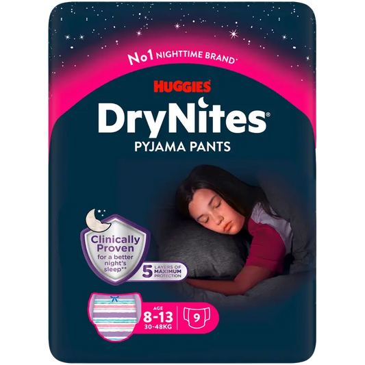 DryNites tyttö 9kpl 8-13 vuotta｜Huggies DryNites 女孩 9 件 8-13 岁