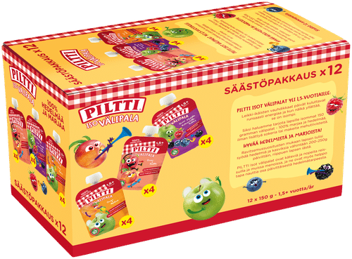 Piltti 12x150克 大份零食 经济装 1.5岁以上 小袋装｜Piltti 12x150g Iso välipala Säästöpakkaus 1,5+v annospussi