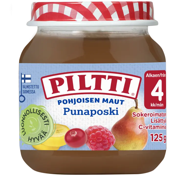 PILTTI 125g Pohjoisen maut Punaposki marja- ja hedelmäsose 4kk｜Piltti 125 克北方风味 Punaposki 浆果和果泥 4 个月