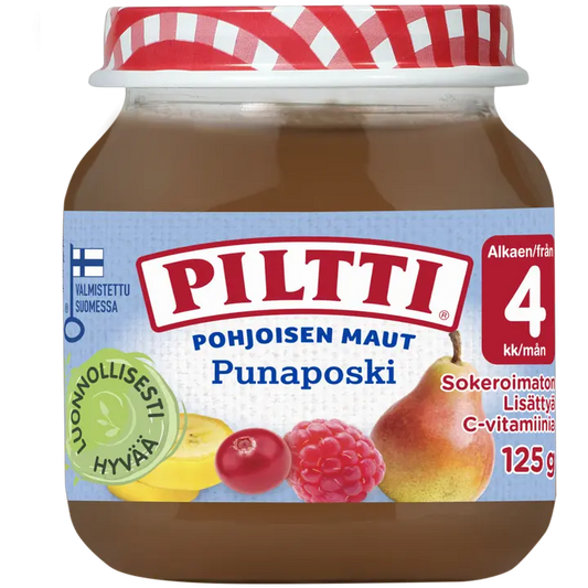 PILTTI 125g Pohjoisen maut Punaposki marja- ja hedelmäsose 4kk｜Piltti 125 克北方风味 Punaposki 浆果和果泥 4 个月