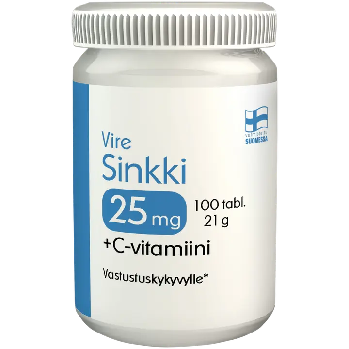 Vire Sinkki + C-vitamiinivalmiste Sinkki 25 mg + C-vitamiini 100 tabl / 21 g-Vire 锌+维生素C制剂锌25毫克+维生素C 100片/ 21 g