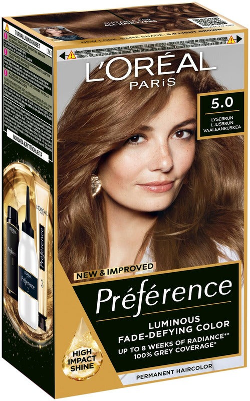 L'Oréal Paris Préférence 5.0 罗马 浅棕 永久染发剂 1kpl｜L'Oréal Paris Préférence 5.0 Rome Light Brown Vaalenaruskea kestoväri 1kpl
