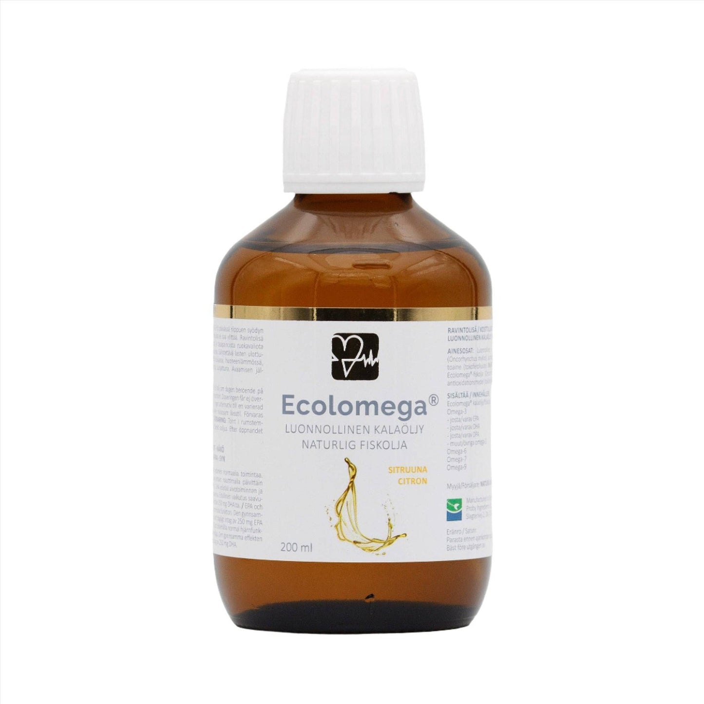 Ecolomega 柠檬味鱼油 200 ml｜Ecolomega Sitruunanmakuinen kalaöljy 200 ml