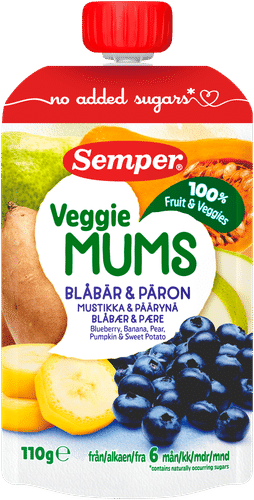 Semper Veggiemums 蓝莓梨泥 6个月起 水果泥 110g｜Semper Veggiemums Mustikka & päärynä alkaen 6kk hedelmäsose 110g