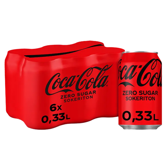 6-pack Coca-Cola Zero Sokeriton virvoitusjuoma tölkki 0,33 L｜Coca-Cola 6罐装可口可乐零糖软饮料罐 0,33 L