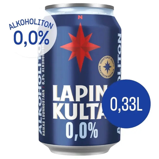 Lapin Kulta alkoholiton olut 0,0% 0,33 l｜Lapin Kulta 0度饮料 0.0% 0,33 l