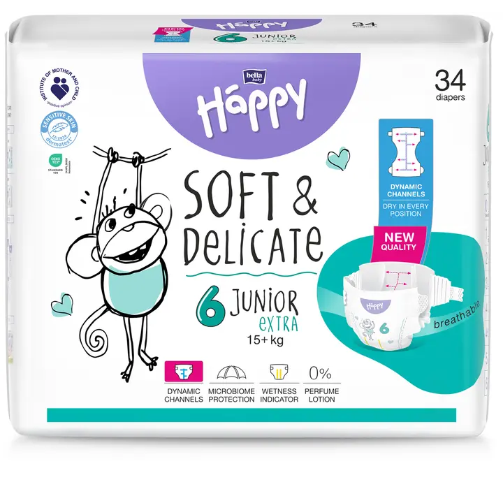 Happy Diapers Bella Junior Extra 6 teippivaippa 34 kpl 15+ kg｜Happy Diapers Bella Junior Extra 6 胶带纸尿裤 34 片 15+ 公斤
