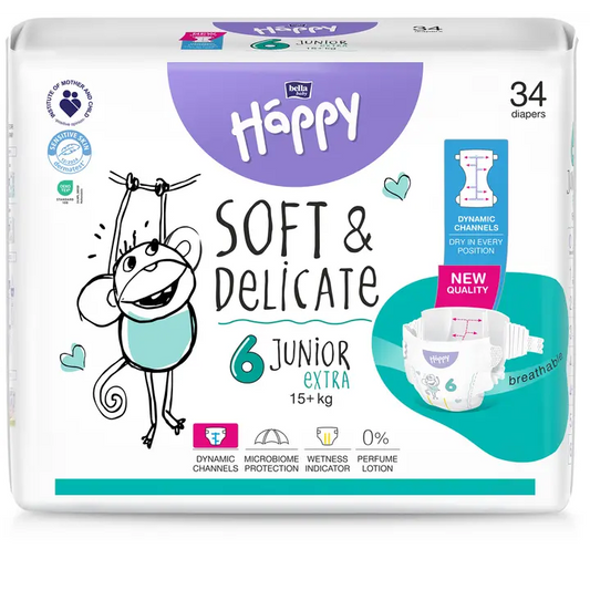 Happy Diapers Bella Junior Extra 6 teippivaippa 34 kpl 15+ kg｜Happy Diapers Bella Junior Extra 6 胶带纸尿裤 34 片 15+ 公斤