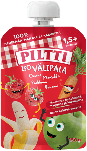 Piltti 150克大份零食苹果草莓胡萝卜香蕉（1.5岁以上）便携装｜Piltti 150g Iso välipala Omena-mansikka-porkkana-banaani 1,5+v annospussi