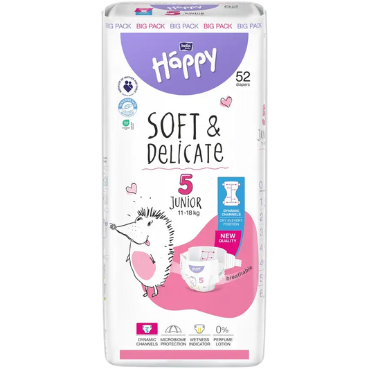 Happy Diapers Bella Junior 5 teippivaippa 52 kpl 11-18 kg｜Happy Diapers Bella Junior 5 胶带纸尿裤 52 片 11-18 公斤
